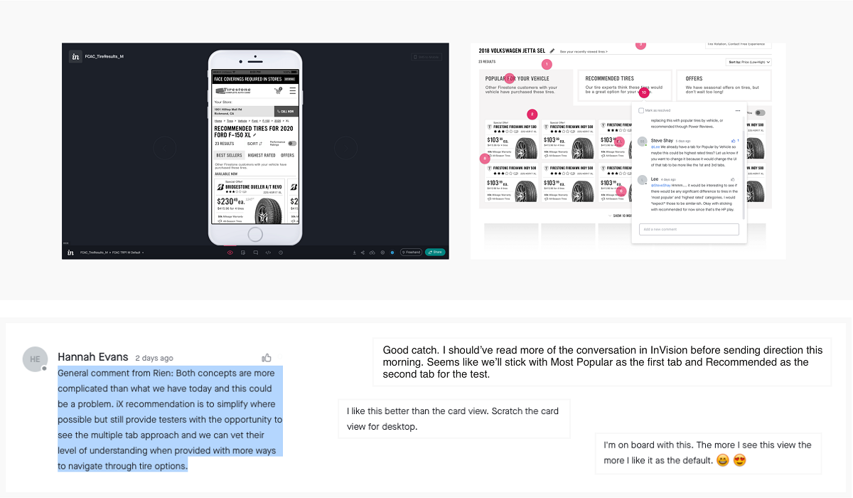 InVision prototypes & team feedback.