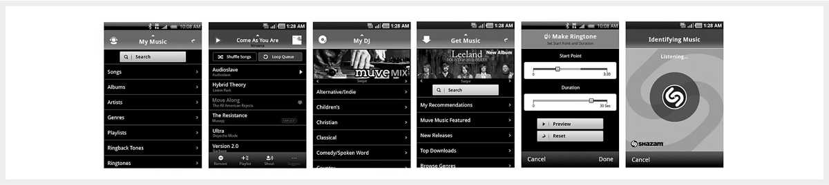 Muve Music 3.0 app screens, before the redesign.