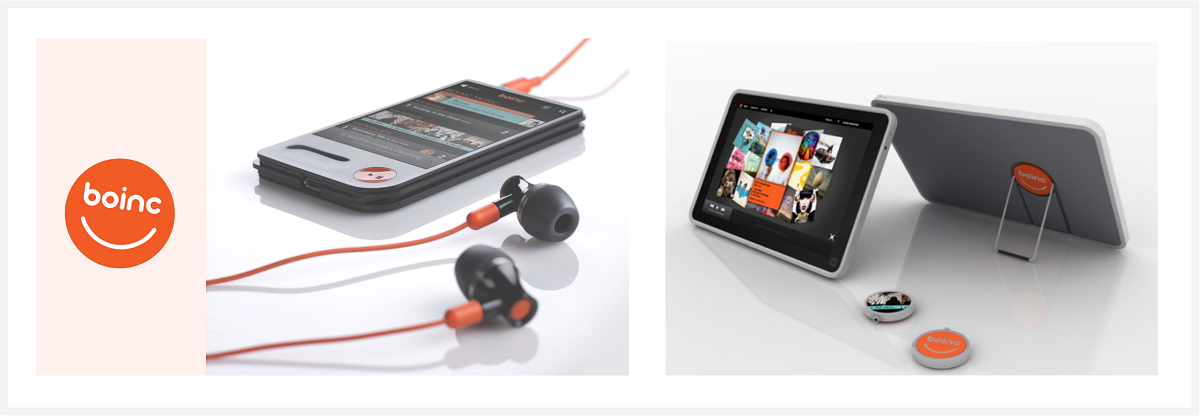 Industrial design explorations: a Boinc-branded music player, device stand, and break-out shuffle.