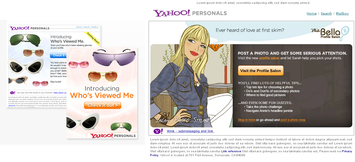 Advertisements, Yahoo! Personals.