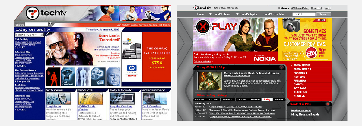 TechTV homepage & X-Play show homepage.