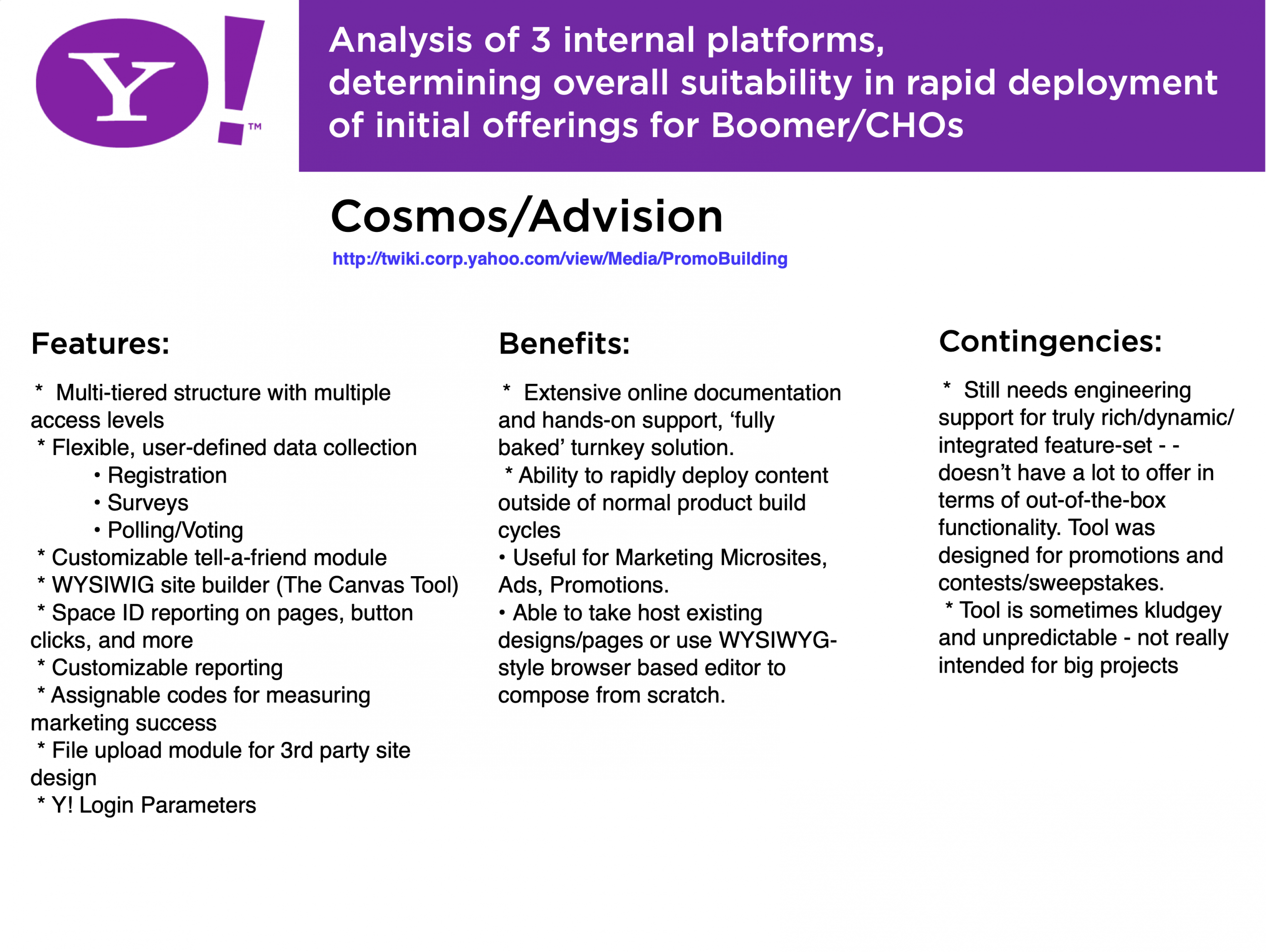 Platforms evaluation — Boomer / CHO.