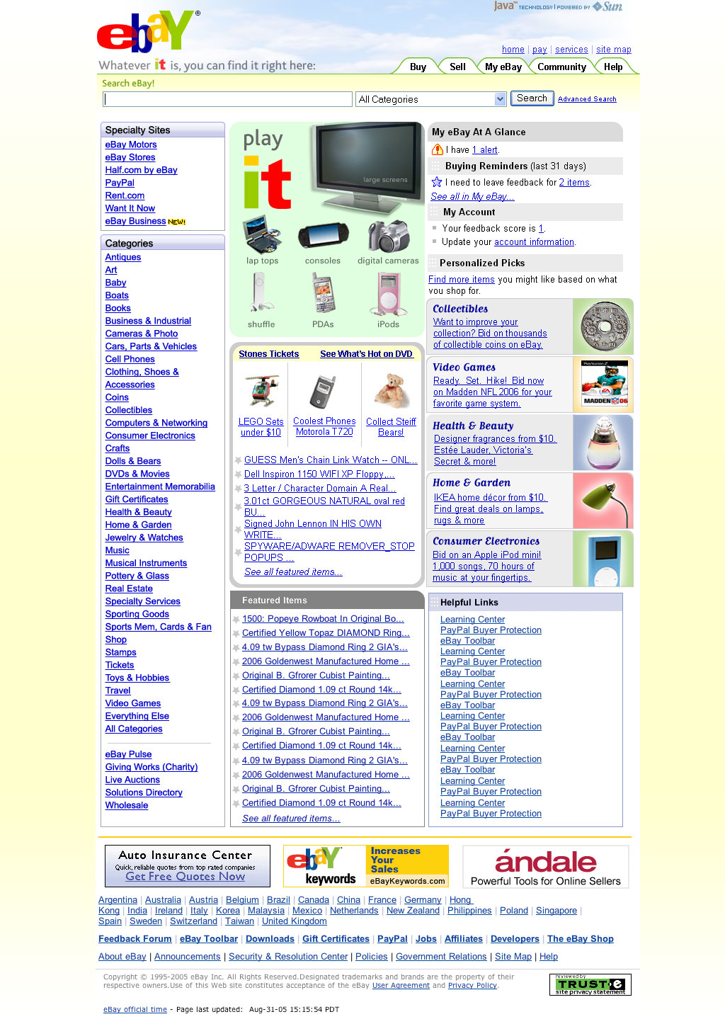 eBay homepage.