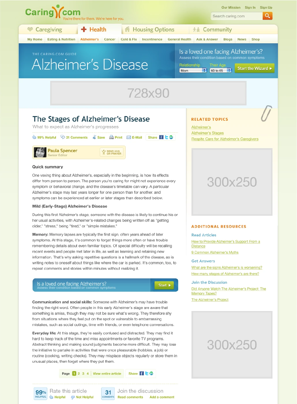 Article page, design mock-up