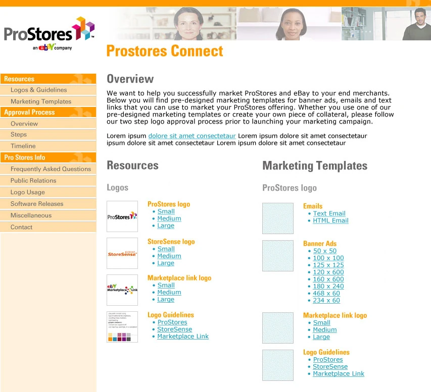 ProStores Connect, the marketing-templates page for merchants.